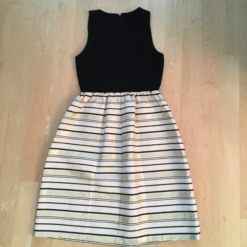 J. Crew Fit & Flare Sleeveless Dress in Black, Ivory and Gold